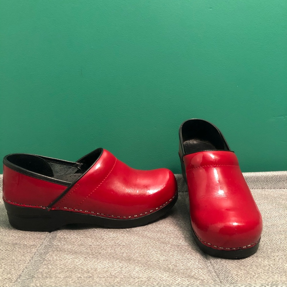 Dansko Red Patent Leather Clogs